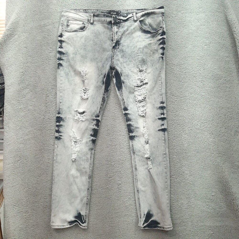 Spark ripped and repaired Black acid wash Jeans 40X31